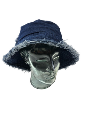 Denim raw edge adjustable sun bucket hat